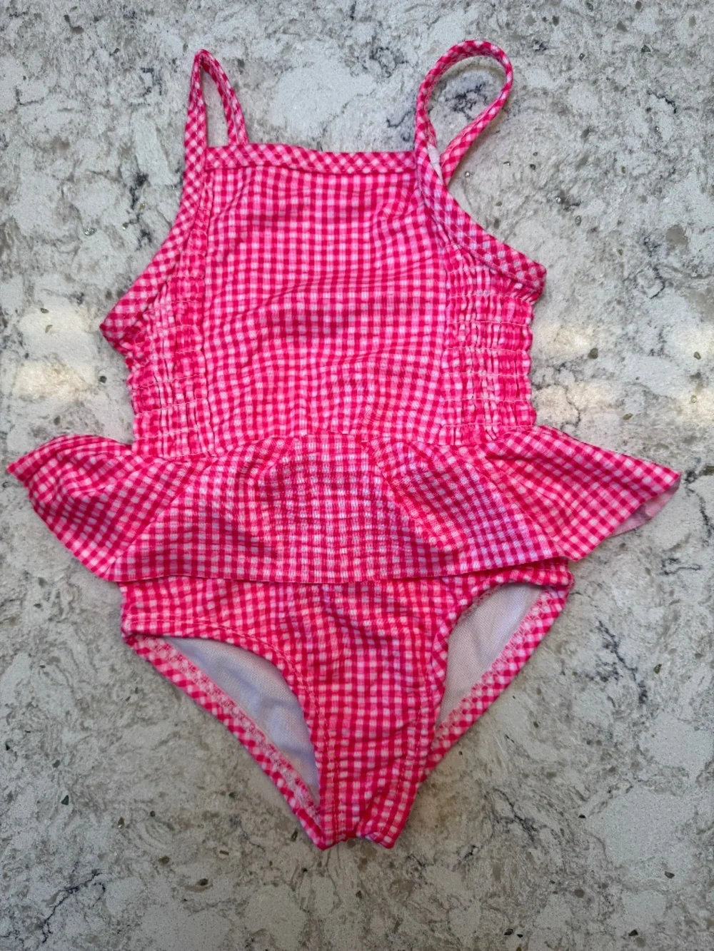 Girl's PENELOPE MACK suimsuit One Piece Size 2 T Pink & white gingham ruffle
